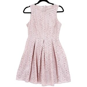 Forever 21 Pink Sleeveless Lace Overlay Pleated Skater Dress Lined